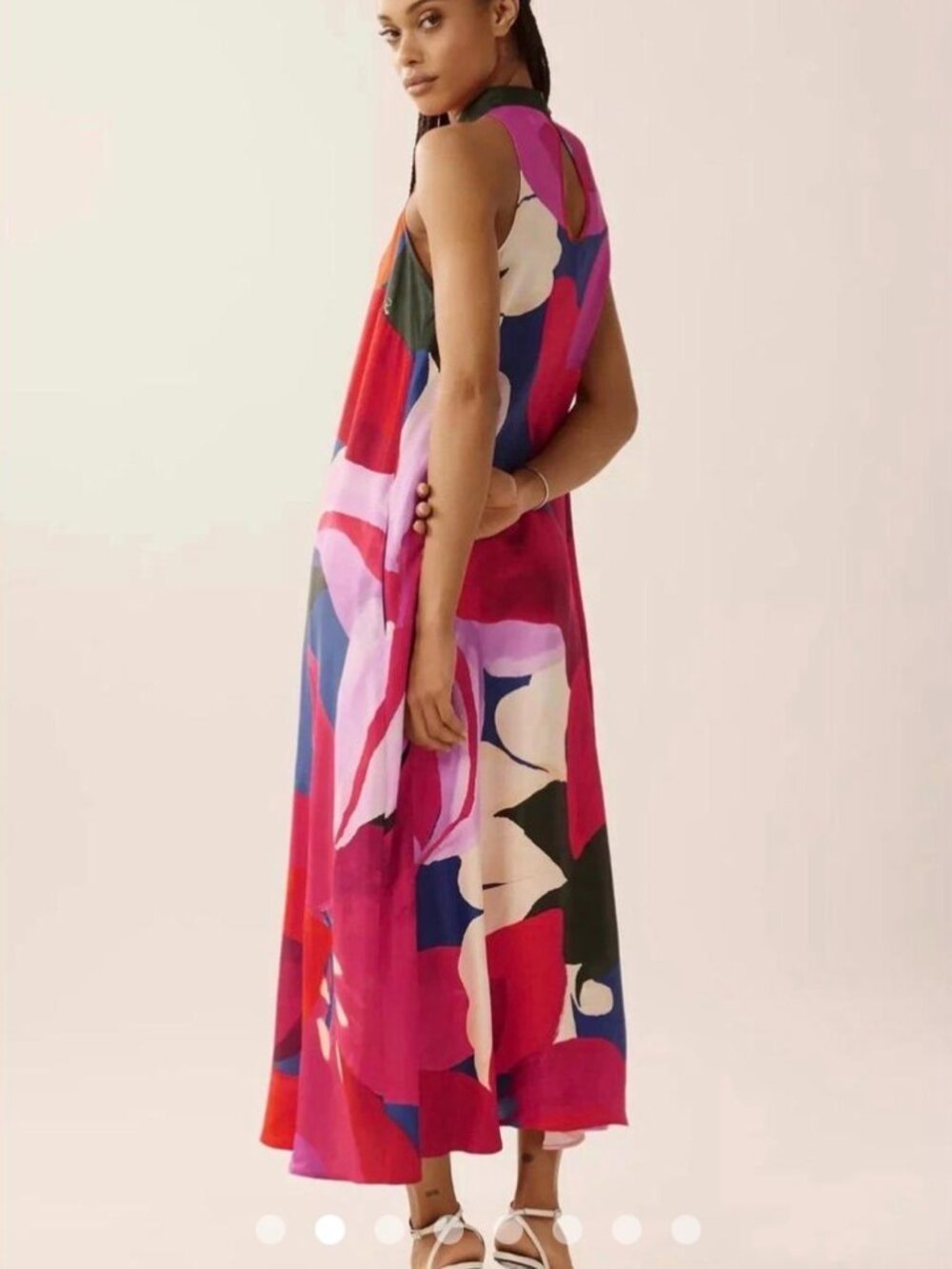 FARM Rio Maxi Halter Sleeveless Dress Anthropologie Red/Blue Abstract Floral XL - Picture 2 of 7